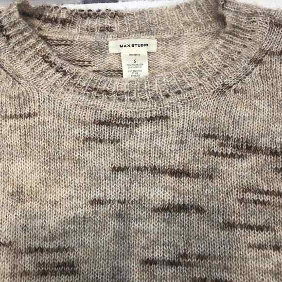 Max Studio Women’s Small Tan Brown Knit Sweater Crew Neck Long Sleeve Pullover - Picture 13 of 13